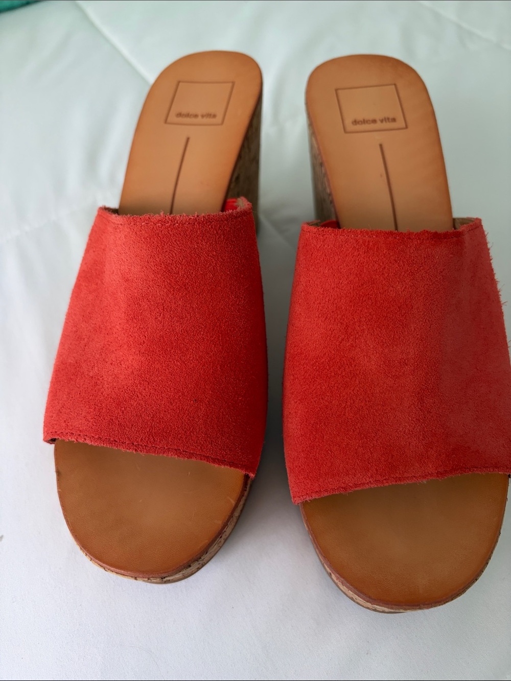 Dolce Vita Orange Suede Cork Wedge Mules - Picture 5 of 10